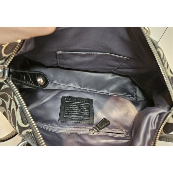 Coach Ashley Signature Black Silver Large Satchel Handbag Shoulder Bag F15443 - Picture 12 of 16